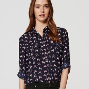 Ann Taylor LOFT Reindeer Utility Blouse XS